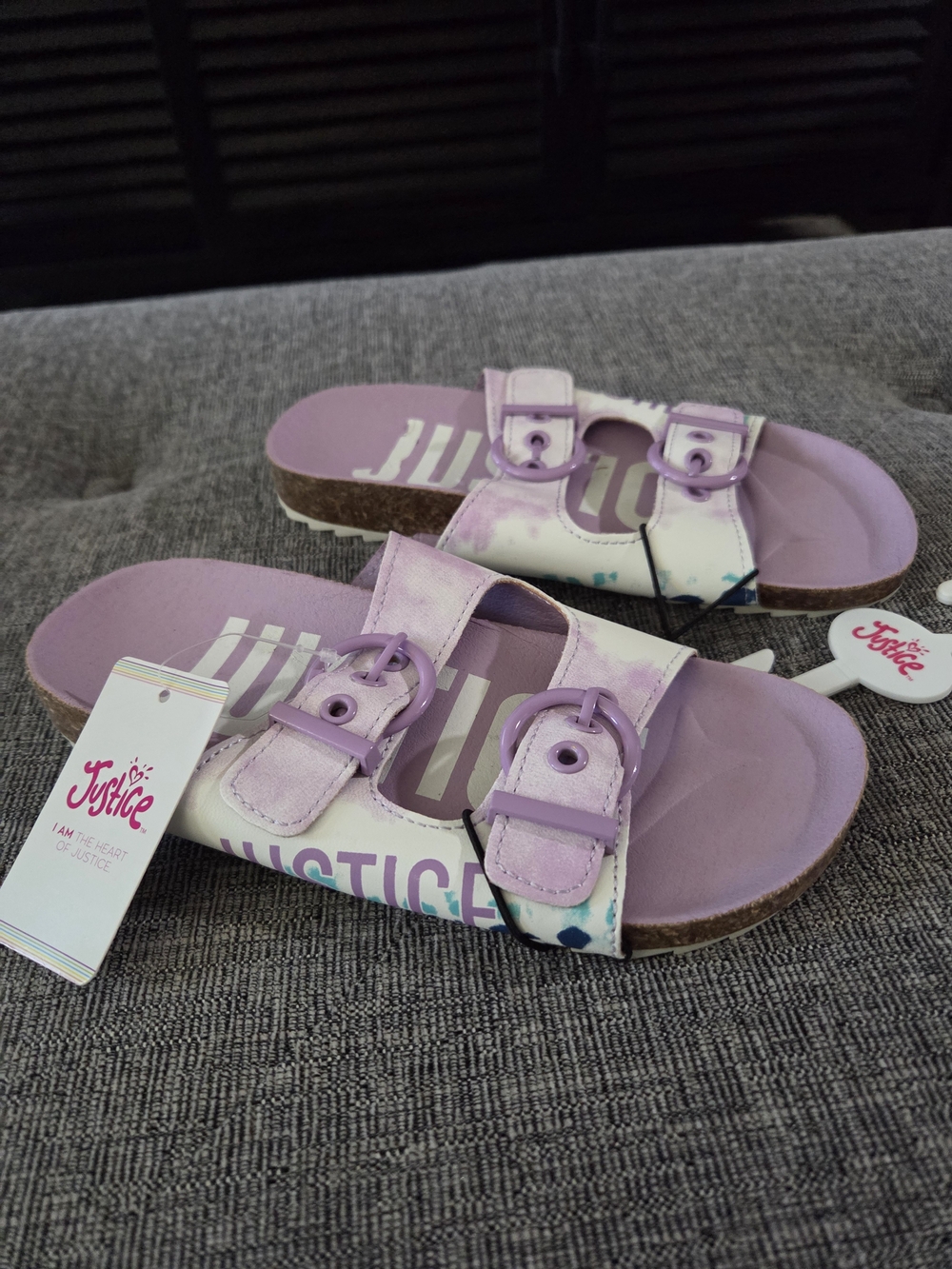 Justice Little Girls Lavender Tie-Dye Double-Buckle Slide Sandals Size 1